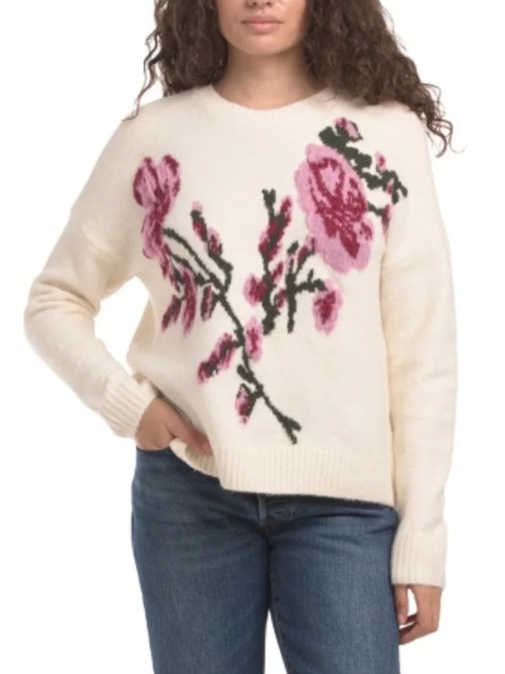 Ted Baker London Cream Pink Floral Jacquard Sweater Wool Blend Large